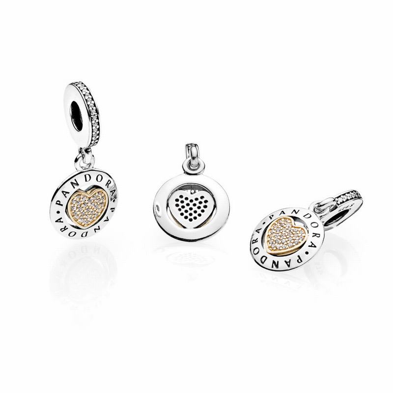 Pandora Signature Heart Dangle Charm NZ Sale, Two Tone (104879-LWI)